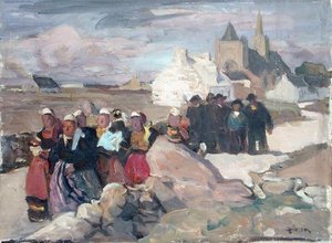 Breton férfiak és nők, 1909 körül (olaj, vászon)