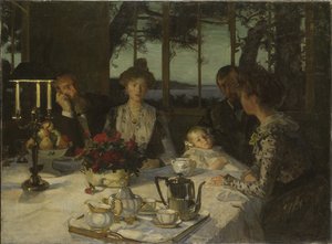 Talking in the Twilight – Talking in the Twilight, Simon, Lucien (1861-1945). Olajfestmény. Mérete: 140x190 cm. Nemzeti Múzeum Stockholm