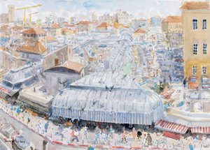 Kilátás az erkélyről, Mahane Yehuda, Jeruzsálem, 2019 (papír nélkül) alkotó: Lucy Willis