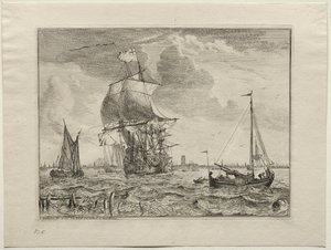 Tengeri jelenet Amszterdam a távolban, 1701. alkotó: Ludolf Backhuysen