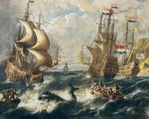 ""Bálnavadászat"" Részlet. Ludolf Backhuysen (1631-1708) festménye. Nancy. Szépművészeti Múzeum.