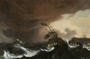 Hajók viharos tengeren a part mellett, 1700-1705 körül (olaj, vászon)