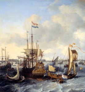 Kilátás az amszterdami kikötőre a részletekről. Ludolf Backhuysen (1631-1708) festménye 1666 V. 1,28x2,21 m