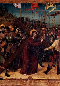 A rózsafüzér titkai: Jézus keresztet hord (Festmény fára