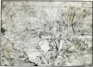 Erminia és a pásztorok, 1600 körül (toll és tinta papíron) alkotó: Ludovico Carracci