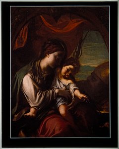 A Madonna és gyermeke Szent Antal Abbottal (panel) alkotó: Ludovico Carracci