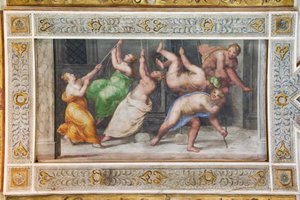 Pyrrhichios tánc, a Játékcsarnok mennyezetének részlete (freskó) alkotó: Ludovico Settevecchi