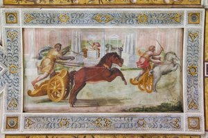 A quadriga versenye, a Játékcsarnok mennyezetének részlete (freskó) alkotó: Ludovico Settevecchi