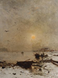 Naplemente egy tó felett alkotó: Ludvig Munthe