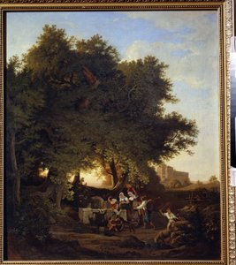 A kútnál. Ludwig Richter (1803-1884) festménye. német művészet. Olajfestmény. Regionális I. Kramskoi Művészeti Múzeum, Voronyezs (Voronyezs), Oroszország.