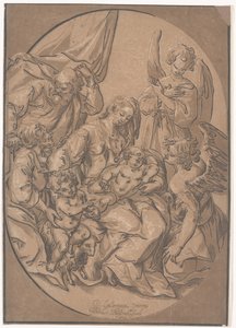 A Szent Család a csecsemő Szent Jánossal, oválisban, 1623 körül