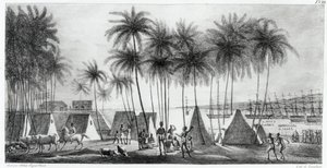 Hanarourou kikötője a Sandwich-szigeteken, a „Voyage Pittoresque around the World”-ből, metszett G. Langlume (fl.1822-40) 1822 alkotó: Ludwig Choris