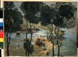 ""táj"" akvarell és gouache festmény: Ludwig Dill (1848-1940) 1900 körül Puskin Múzeum, Moszkva alkotó: Ludwig Dill