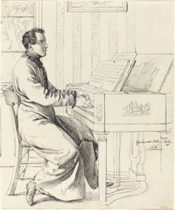 Grimm, Ludwig Emil
 német, 1790 - 1863

A művész sógora, Ludwig Hassenpflug, zongorázni készül, 1826 (toll és fekete tinta grafitra, vattapapírra)