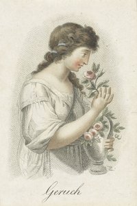 Szag Pletyka (cím a tárgyon) Öt érzékszerv, amelyet női alakok képviselnek (sorozat címe) Die Funf Sinne (sorozat címe) alkotó: Ludwig Gottlieb Portman