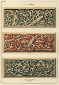 Faragott famunka padokon a Lübeck-i Szent Mária-templomban, Németország (színes litó) alkotó: Ludwig Gruner