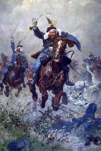 Maximilian Ritter von Rodakowski ezredes és a 13. ulánusok a custozai csatában 1866-ban, 1908-ban (olaj, vászon)