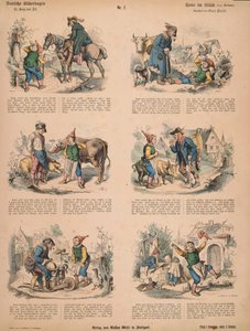 Hans in Luck (a Grimm testvérek nyomán), 213. sz. Muenchener Bilderbogen, Braun & Schneider, München, 1880 alkotó: Ludwig Voltz