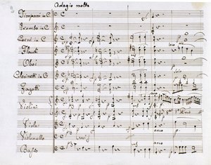 Ludwig van Beethoven (1770-1827) német zeneszerző C-dúr 1. szimfóniájának kottaoldala (1799-1800) Milan Biblioteca del Conservatorio Milánó
