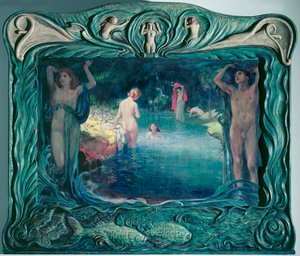 Strand fiatal lányokkal (olaj, vászon) alkotó: Ludwig von Hofmann