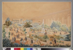 Virágkiállítás a moszkvai manézsban. Luigi Premazzi (1814-1891) munkája, akvarell és gouache papíron alkotó: Luigi Premazzi