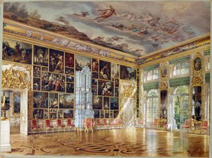Ludwig (Luigi) Premazzi (1814-1891) "A Carskoje Selo palota Művészeti Galéria terme" Akvarell papíron