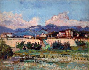 Házak és kertek Ardenzában, Ulvi Liegi (1858-1939), olaj, tábla, 27x34 cm alkotó: Luigi Levi