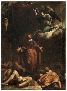 Északi kereszthajó, San Rocco oltára 1635, 45, Genovesino 1645, San Rocco megkapja a pestis megszűnését, Festett bal alsó rész