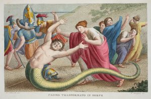 Cadmus into a Serpent or Cadmo Transformato in Serpe, IV. könyv, illusztráció Ovidius Metamorphoses című művéből, Firenze, 1832 (kézzel színezett metszet)