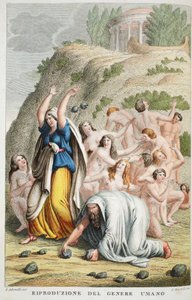 Az emberi faj helyreállítása vagy Riproduzione del Genere Umano, I. könyv, illusztráció Ovidius Metamorfózisaiból, Firenze, 1832 (kézzel színezett metszet) alkotó: Luigi Ademollo