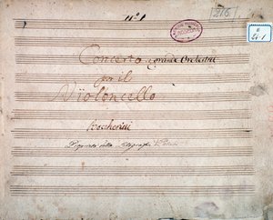 Az első oldalt a Luigi Boccherini csellóra és zenekarra írt Esz-verseny partitúrájának szerzője írta alá alkotó: Luigi Boccherini