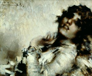 Női portré, Luigi Conconi (1852-1917), olaj, vászon, 50x60 cm