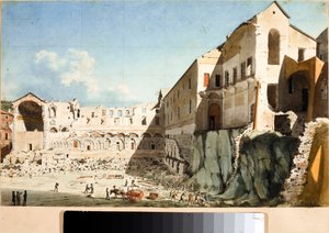 A genovai Szent Dominika templom és kolostor lebontásának építési területe (akvarell, 1825 körül) alkotó: Luigi Garibbo