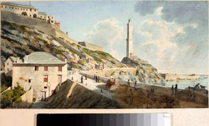 A Lanterna, Genova város világítótornya (akvarell, 1825 körül)