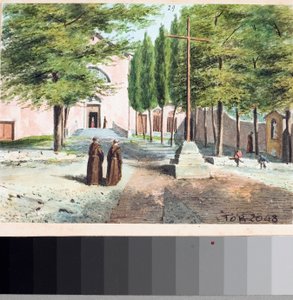 Kapucinus templom kilátása, Genova (rajz és akvarell, 1825 körül) alkotó: Luigi Garibbo