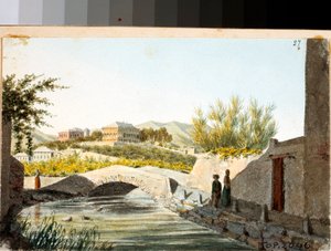 Kilátás a Villa Saluzzo Bombrinira a genovai Albaro kerületben (Rajz és akvarell, 1825 körül)
