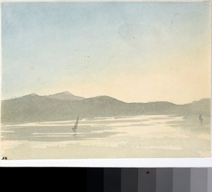 Kilátás egy tóra hajnalban (akvarell, 1825 körül) alkotó: Luigi Garibbo