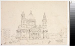 Kilátás a genovai Santa Maria Assunta di Carignano-bazilikára (rajz alkotó: Luigi Garibbo