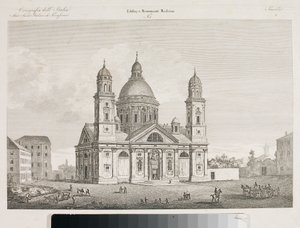 Kilátás a genovai Santa Maria Assunta di Carignano-bazilikára (rézkarc
