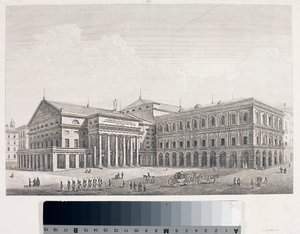 Kilátás a Carlo Felice Színházra és a genovai Accademia palotára (Rézkarc alkotó: Luigi Garibbo