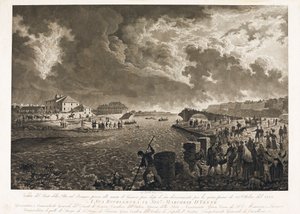 Kilátás a genovai Pila hídra, a Bisagno-özön áradása után 1822.10.26-án (Rézkarc, 1822 körül)