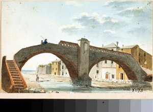 Kilátás a Leira feletti hídra Voltriban, Genovában (akvarell, kb. 1820)