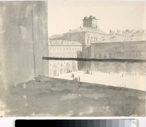 Kilátás egy térre az ablakból, Olaszország (Lavis, 1825 körül) alkotó: Luigi Garibbo