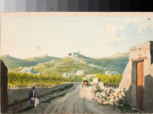 Kilátás a Nostra Signora del Monte szentélyre, Genova (akvarell, 1825 körül) alkotó: Luigi Garibbo