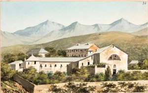 Kilátás a Genovai Nostra Signora del Monte szentélyre (akvarell, 1825 körül) alkotó: Luigi Garibbo