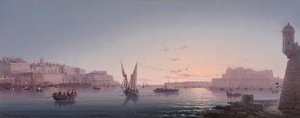 Grand Harbour, Málta, Corrodino felől, 1911 alkotó: Luigi Maria Galea