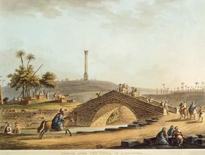 Egyiptom, híd az Alexandriai csatornán, Luigi Mayer, metszet