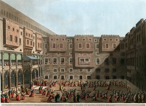 ""Mameluk edzés a Mourad Bey palota udvarán, Tunisz" (A mameluk gyakorlatok a Murad bég palota terén) Luigi Mayer (1755-1803) litográfiája - 1802 Méret: 22,9x31,6 cm Magángyűjtemény alkotó: Luigi Mayer