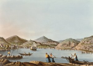 A Samos-sziget nyugati kikötője, 60-as tábla a Views in the Ottoman Dominions-ból, kocsma. R. Bowyer, 1810 (akvatinta)