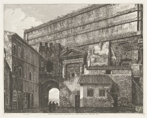 Porta Maggiore Rómában Kilátás a Condotto delle Acque Claudia és az Anione Nuovo emlékművére, valamint az Acqua Felice-re (cím a tárgyon)